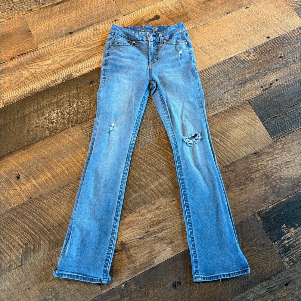Light Wash Distressed Seven Jeans Size 6 High Rise Stretchy Denim
